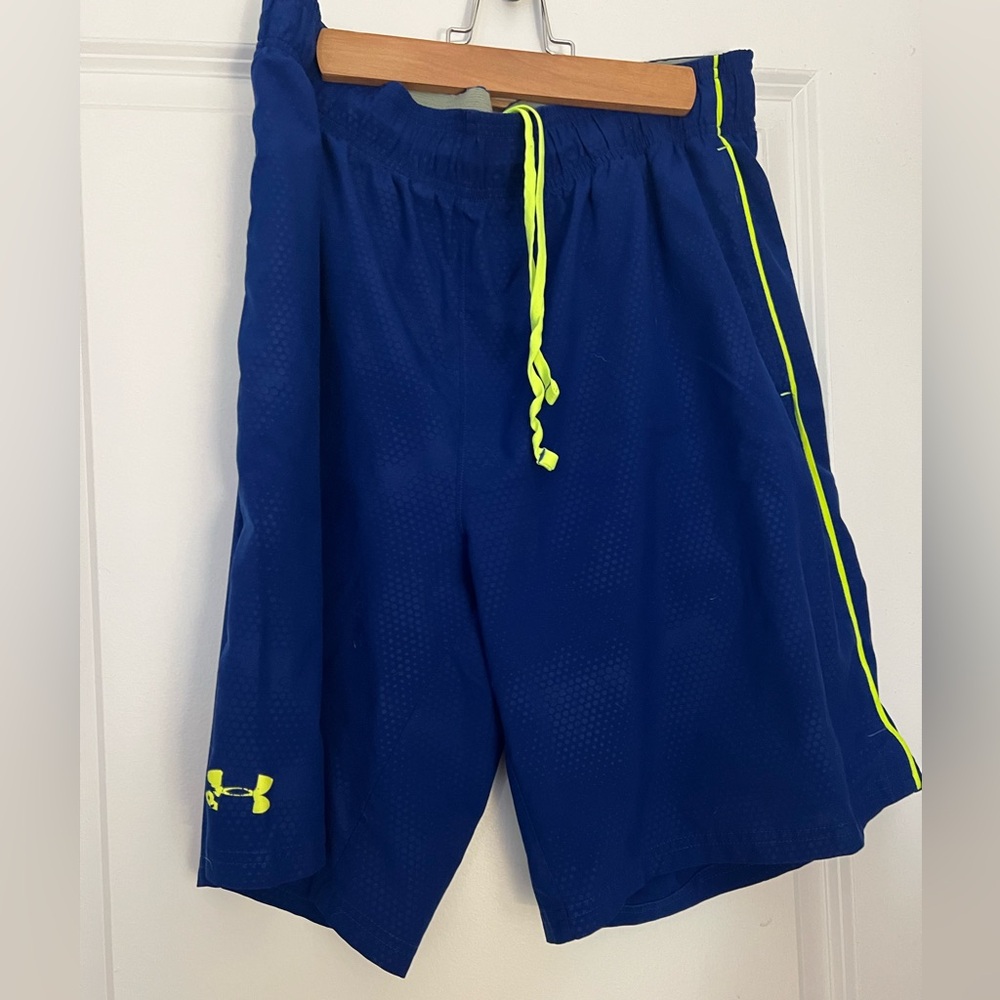 Under Armour Men's Blue Shorts with Neon Highlights